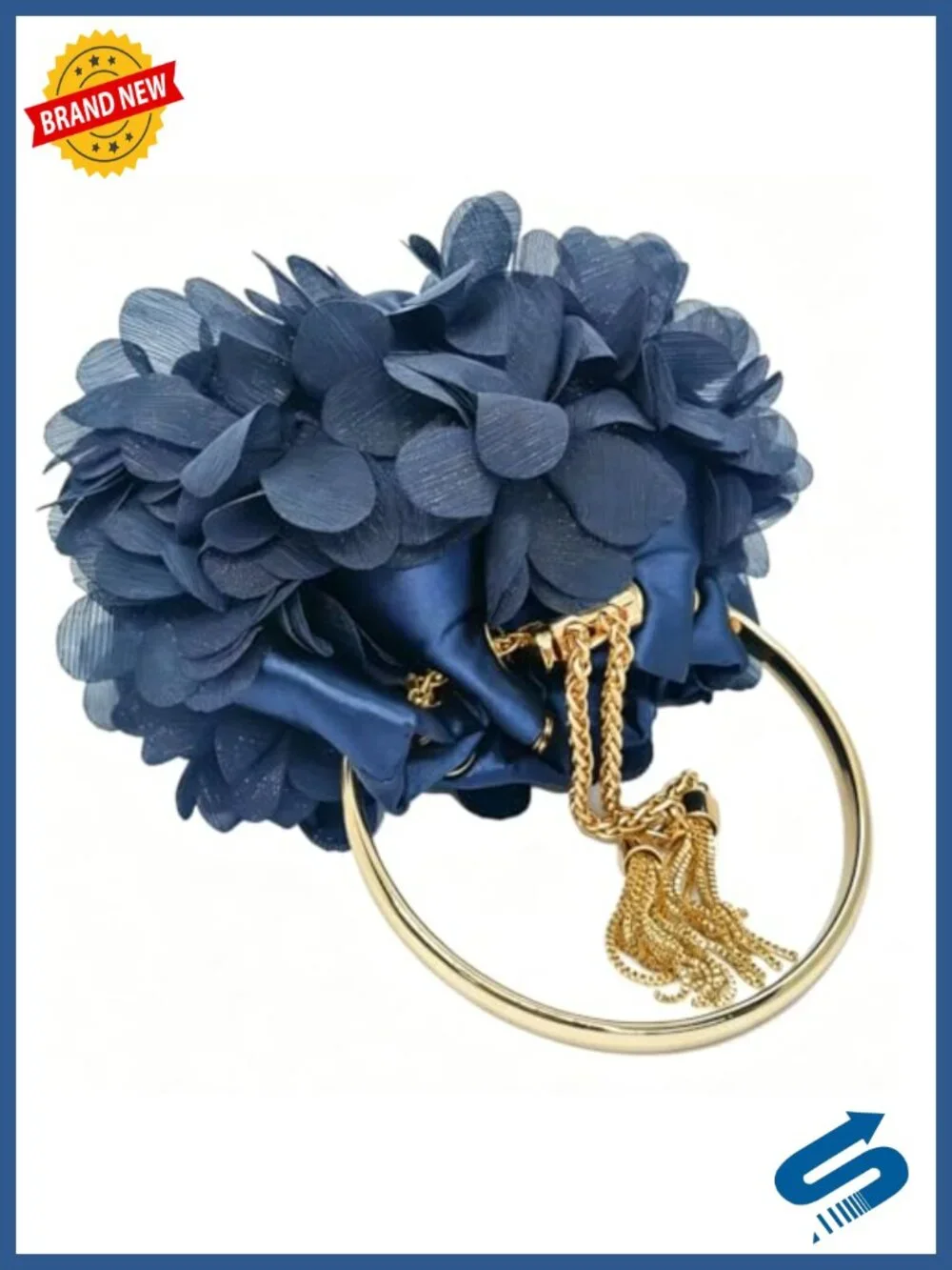 Satin Flower Evening Bag Clutch Purse with Chain Strap for Wedding Party